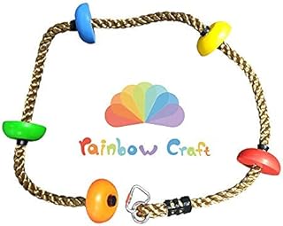 Rainbow Craft Colorful Climbing Rope - 6.5ft with 5 Knotted Foot - Kids Ninja Rope for Ninja Warrior Slackline Obstacle Course Accessories Kids Swing Set Backyard Play