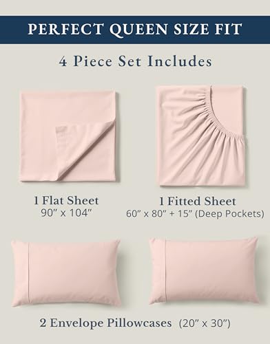 Image of LANE LINEN Eco Friendly 100% Organic Cotton Sheets Queen Size, Mercerized Cotton Fully Elasticized Reinforced Seams Low Pill Fade Resistant Hotel Luxury Bed Sheets Set- Dusty Rose