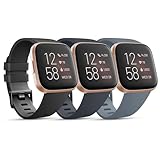 3 Pack Sport Bands Compatible with Fitbit Versa Bands, Classic Soft Sport Replacement Wristbands for Fitbit Versa 2 Smart Watch Women Men (Large,Black/Midnight Blue/Blue Gray)