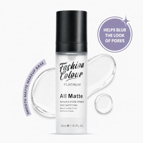 Image of FASHION COLOUR Platinum All Matte Invisible Pore Primer | Mattifying Face Primer for Oily Skin | Pore Blurring Makeup Base | Oil-Control Primer for Smooth Makeup | Lightweight Gel Formula | 30ml