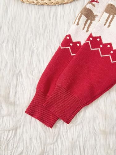 Image of Girls Christmas Pullover Sweaters Reindeer Elk Snow Long Sleeve Crew Neck Chunky Tops