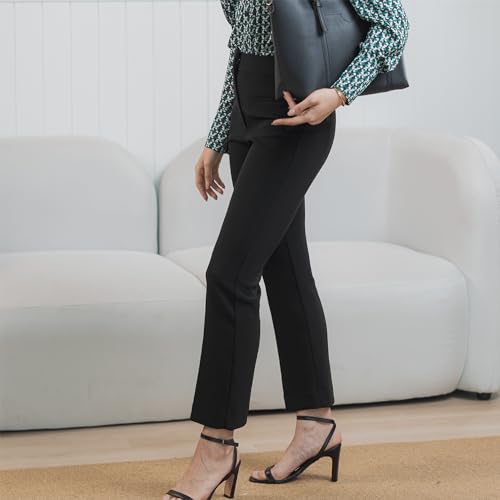SANDY & SID Womens Pants Small Size Flared Work Slacks High Rise Slim Fit Boot Cut Crop Trousers Business Office Casual Wear4