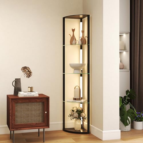 HOMCOM Lampadaire avec étagères en verre et lumière LED, lampadaire avec 3 niveaux de luminosité et interrupteur à pédale, pour le salon et la salle de séjour,...