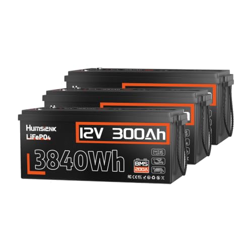 Image of HumsiENK 3 Pack 12V 300Ah (314Ah) LiFePO4 Lithium Battery, 3840Wh Energy