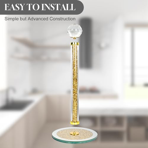 Decorative Paper Towel Holder, Gold Crystal Paper Towel Dispenser, Crushed Diamond Home Decor Toilet Roll Holder Stand with Heavy Base, Freestanding Paper Holder for Kitchen, Bathroom (Round/Gold) - Image 5
