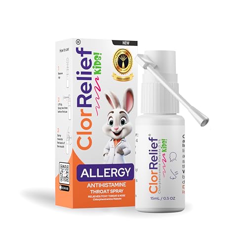 ClorRelief Antihistamine Throat Spray for Allergies – Chlorpheniramine 0.5 FL Oz – Relief for Itchy Throat, Sneezing, & Allergy Symptoms – Non-Drowsy, Kid Use