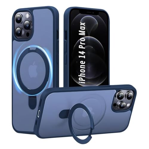 Image of AIBEX Back Cover for Apple iPhone 14 Pro Max MagSafe Compatible with OStand Ring Kickstand Magnetic Metal Alloy Ring | Wireless Charging | Slim Thin Scratch Resistant Armor | Protective Case-Blue