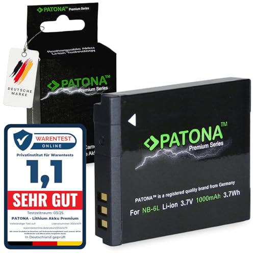 PATONA NB-6L Batería Premium 1000mAh / 3.7V / 3,7Wh Compatible con Canon NB-6LH NB6L Digital Ixus 85 95 105 200 IS 300 310 PowerShot D20 S90 S95 S120 SX240 SX260 SX530 SX540 SX610 SX700 SX710