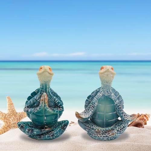 Set de 2 estatuas de tortuga para meditación y decoración miniatura 4