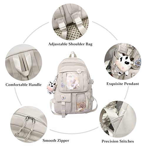 PORRASSO Cute Backpack Ladies Daypack Nylon Bookbag with Ornaments Women Rucksack for Casual Hiking Camping Blue4