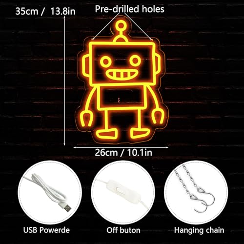 Image of Robot Neon Signs Robot LED Neon Light Decor for Game Room, Baby Living Room,Kids Room,Party,Birthday,Christmas Signs for Boys,Kids Gift13.8 * 10.1 Inch