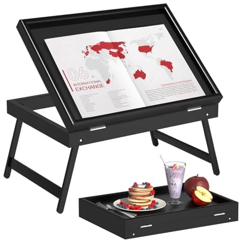 Artmeer Bed Tray Table Breakfast Food Tray with Folding Legs Serving Tray for Laptop Desk, Sofa,Platters,TV,Snack,Eating Tray(Black, Medium) Cover