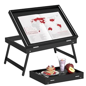Artmeer Bed Tray Table Breakfast Food Tray with Folding Legs Serving Tray for Laptop Desk, Sofa,Platters,TV,Snack,Eating Tray(Black, Medium)