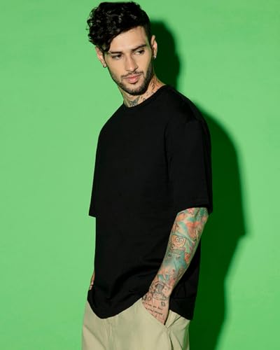 Image of Bewakoof Men's Solid Oversized Fit Half Sleeve Round Neck Cotton T-Shirt
