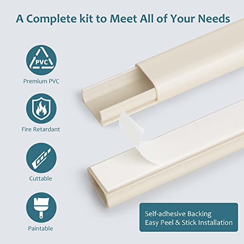 Image of ZhiYo 43 inch Cord Covers for Wires on Wall, Beige Cord Hider, 0.95 inch W x 0.47 inch | Fits 2-3 Cords, Premium Paintable Raceway for Wall-Mounted TV, Self-Adhesive Wire Hider for Extension Cords & Ethernet Cables