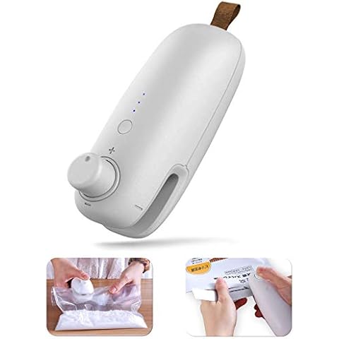 WELUV Mini Heat Sealer USB Bag Sealer Machine with Cutter Handheld 2 in 1 Heat Food Sealer Clips Portable Electric USB Rechargeable Quick Sealer for Plastic Bags Food Snack Fresh Bag Resealer White Cover