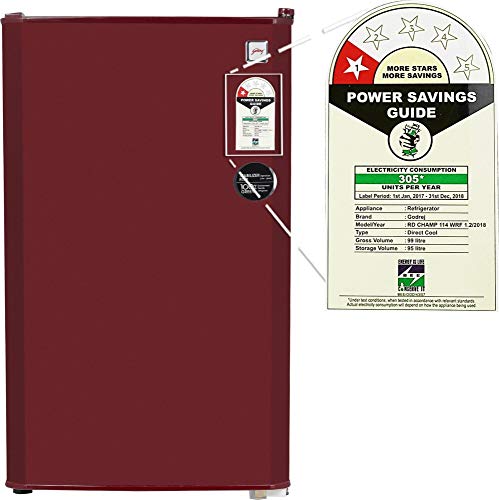 Image of Godrej 99L 1 Star ( 2019 ) Direct Cool Single Door Refrigerator (RD CHAMP 114 WRF 1.2 WIN RED, Wine Red, Additional 1 Year Free Extended Warranty)