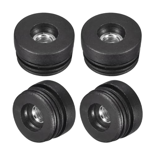 Image of uxcell 4Pcs Plastic Threaded Tube Inserts with M10 Thread, for 38mm /1.5 inch OD Round Tube, Adjustable Round Black Plastic Plug Caster Insert Chair End Caps Furniture Leg Plug