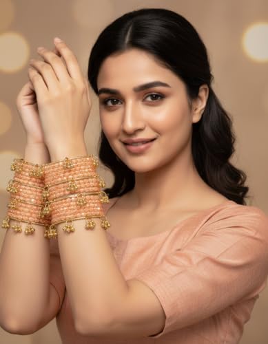 Image of Kashmiri Ghangharoo Glass Bangle Set for Women| Light Weight Bangles | Traditional Transparent Fancy Glass Chudi Set for Wedding, Party.