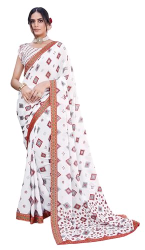 Saree indien en georgette femme vêtement traditionnel de fête