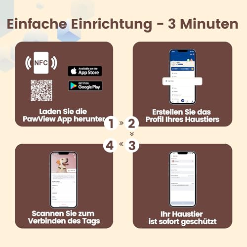 PawView Personalisierte Silikon Hundemarke qr code & NFC-wasserdichte, geräuschlose Für kleine, mittelgroße und große Hunderassen mit Online-Profil,Gegen Verlust,Finder Scannt ohne App DE