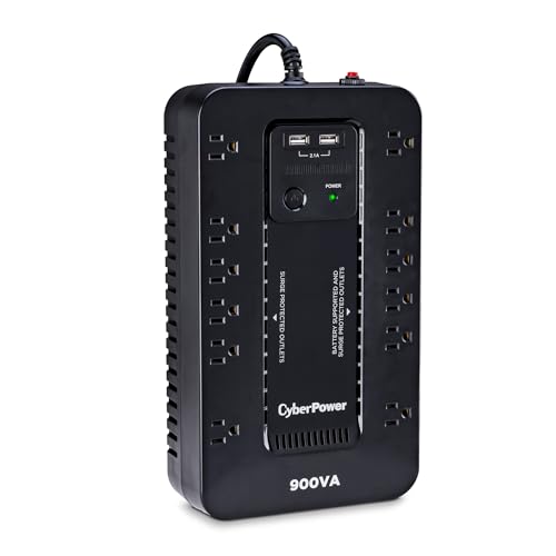 CyberPower ST900U Standby UPS System, 900VA/500W, 12 Outlets, 2 USB Charging Ports, Compact, Black
