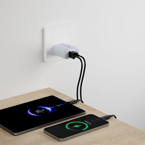 Image of Amazon Basics 38W Dual Port Charger + Active Type A to Type C Cable | Fast Charging 20W+ 18W /Type A +C Adapter (White) with Fast Charging Cable Included | Compatible with Samsung, Oppo, Redmi Phones