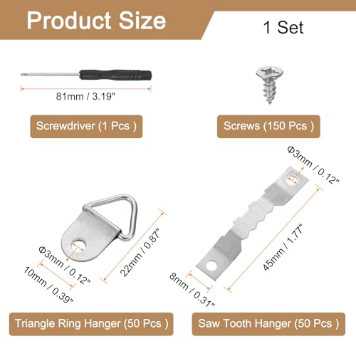 Image of uxcell 251Pcs Picture Hangers Kit, Picture Frame Hook, Frame Backing Fasteners Hardware for Hanging Clock Paintings Pictures, Silver