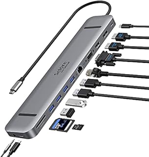 USB C Docking Station,13 in 1 USB C Docking Station Dual Monitor with 4K HDMI+DP +VGA Display+Ethernet+4 USB,+SD/TF+USB-C Port+Audio/Mic for Dell XPS 13/15/Surface Pro 7 Go/MacBook Pro/Air