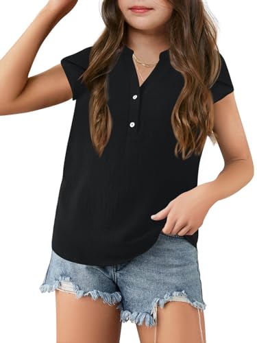 Image of Haloumoning Girls Petal Short Sleeve T Shirts V-Neck Tops