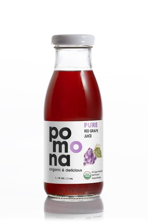 Image of Pomona Organic Juices Pure Grape Juice, 8.4 Ounce Bottle (Pack of 12), Cold Pressed Organic Juice, Non-GMO, No Sugar Added, Not from Concentrate, Gluten Free, Preservative Free