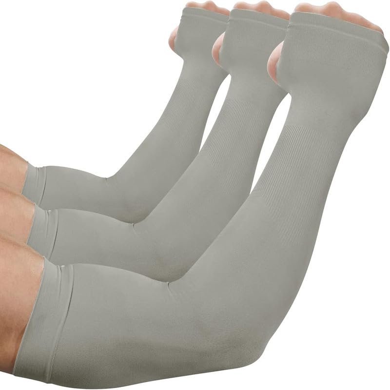 3 Pairs UV Protection Cooling Arm Sleeves, Women Men Summer Outdoor Sunblock Arm Cover with Thumb Hole_Grey-image-21