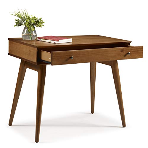 Camaflexi Mid-Century Modern Computer Desk / 35.75\"W / Study Writing Table / Solid Wood / Natural Variations of Wood Grains / One Drawer / Partial Assembly, Castanho Brown, 30\"H x 35.75\"W x 20\"D