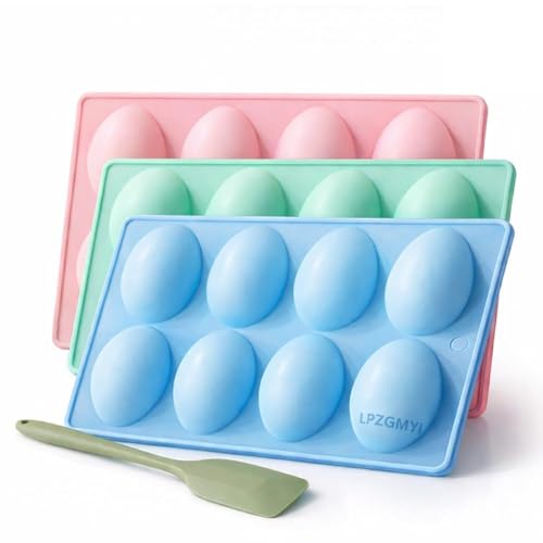 Silicone Egg Molds for Baking 3Pack 8-Cavity Food-Grade Non-stick Egg-Shaped Halloween Mold for Deviled eggs Chocolate Cake Dessert