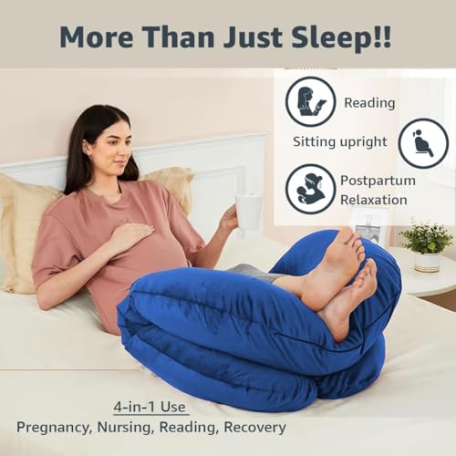 Image of Amazon Basics Velvet Full Body Pregnancy Pillow for Maternity,Baby Nursing,Full Body Support-|Perfect Baby Shower Gift|U-Shaped-Washable Cover with Zip - Navy Blue