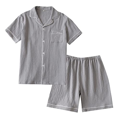 Pyjamas pour homme Mikikit contre la chaleur nocturne ensemble coton manches courtes XL maison