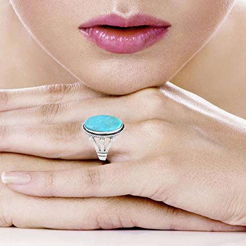 Turquoise Ring Sterling Silver 925 Size 6 to 14 (Turquoise, 7)2