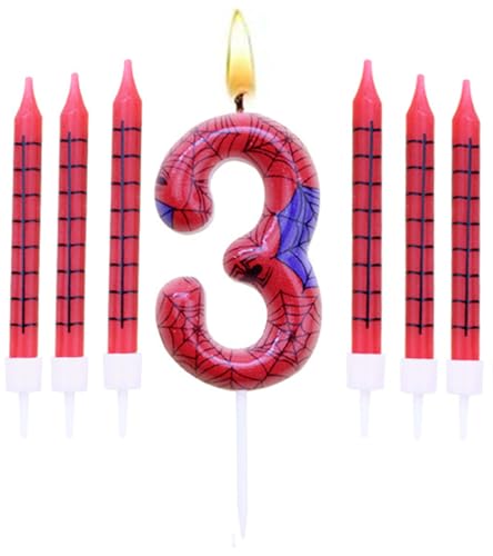 Spiderman Birthday Candles Set,Number 3 Candle with 6Pc Long Candles,for Cake for Girls Boys Women Men’s Birthday Party Decorations Spiderman Birthday Candles Set,Number 3 Candle with 6Pc Long Candles,for Cake for Girls Boys Women Men’s Birthday Party Decorations