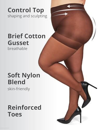 Image of MeMoi Plus Size Curvy Control Top Pantyhose for Women, Comfortable Sheer Pantyhose, Lightweight Womens Stockings, Sizes 1X-QP