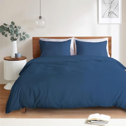 Image of Mejoroom Navy Duvet Cover Full - Bedding Sets Full - Soft and Breathable Comforter Cover with Zipper Closure, 3Pieces, 1 Duvet Cover (80x90) and 2 Pillow Cases(20x26)