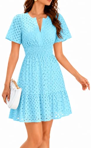 Image of INR Dress for Women Elastic Waist Hollow Out Embroidered A Line Casual Fashion Skirt Beach and Prom Cocktail Party Dresses