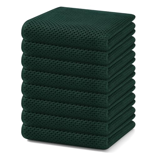 Image of Homaxy 100% Cotton Waffle Weave Kitchen Dish Towels, Ultra Soft Absorbent Quick Drying Cleaning Towel, 13 x 28 Inches, 8-Pack, Blackish Green
