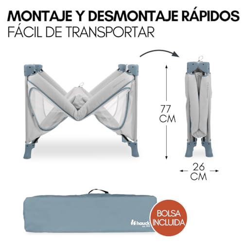 hauck Dream N Play Plus Cuna de Viaje Bebé con Pack de Accesorios XXL - Parque Infantil con Colchón Carpa de Juegos y Mosquitera - Plegable y Compacta - Bolsa Incluida - Entrada Grande - Azul - imagen 6