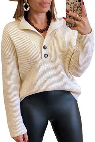 LILLUSORY Womens V Neck Pullover Sweaters Casual Cable Knit Chunky Warm Cute Tops with Collar Polo3