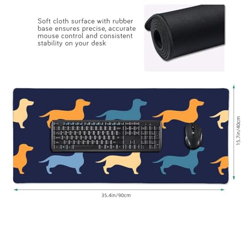 Tapis de souris grand format teckel bleu orange à base antidérapante - 3