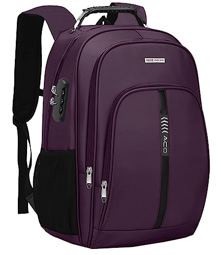 Mochila Bolsa Masculina Feminina Notebook Anti Furto Reforçada Semi Impermeável Escolar Faculdade Trabalho Viagem Resistente Executiva Cabo De Aço Saída Usb SAÍDA Fone DE OUVIDO (ROXA)