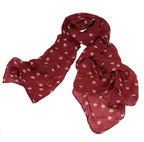 JOVANAS FASHION Chiffon Polka dot Scarf Sunscreen Shawl (Wine Red)