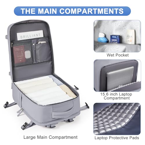 Image of Grey Travel Backpack - Carry On Flight Approved Mochila De Viaje Personal Item - Large Backpack for Men & Women - 18x14x8 Inches