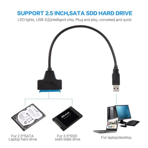 Cable SATA a USB 3.0/2.0 compatible con disco duro 2.5" miniatura 3