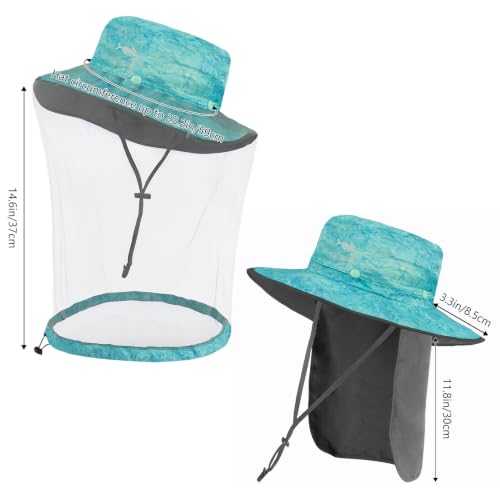 Image of BASSDASH UPF 50+ Mosquito Sun Hat with Hidden Head Net and Neck Flap for Men Women Outdoor Fishing Hiking Camping